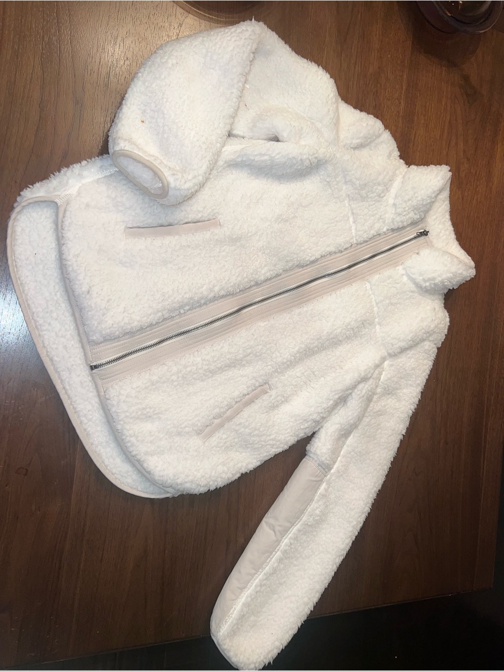 Abercrombie & Fitch White Sherpa Zip-Up Jacket